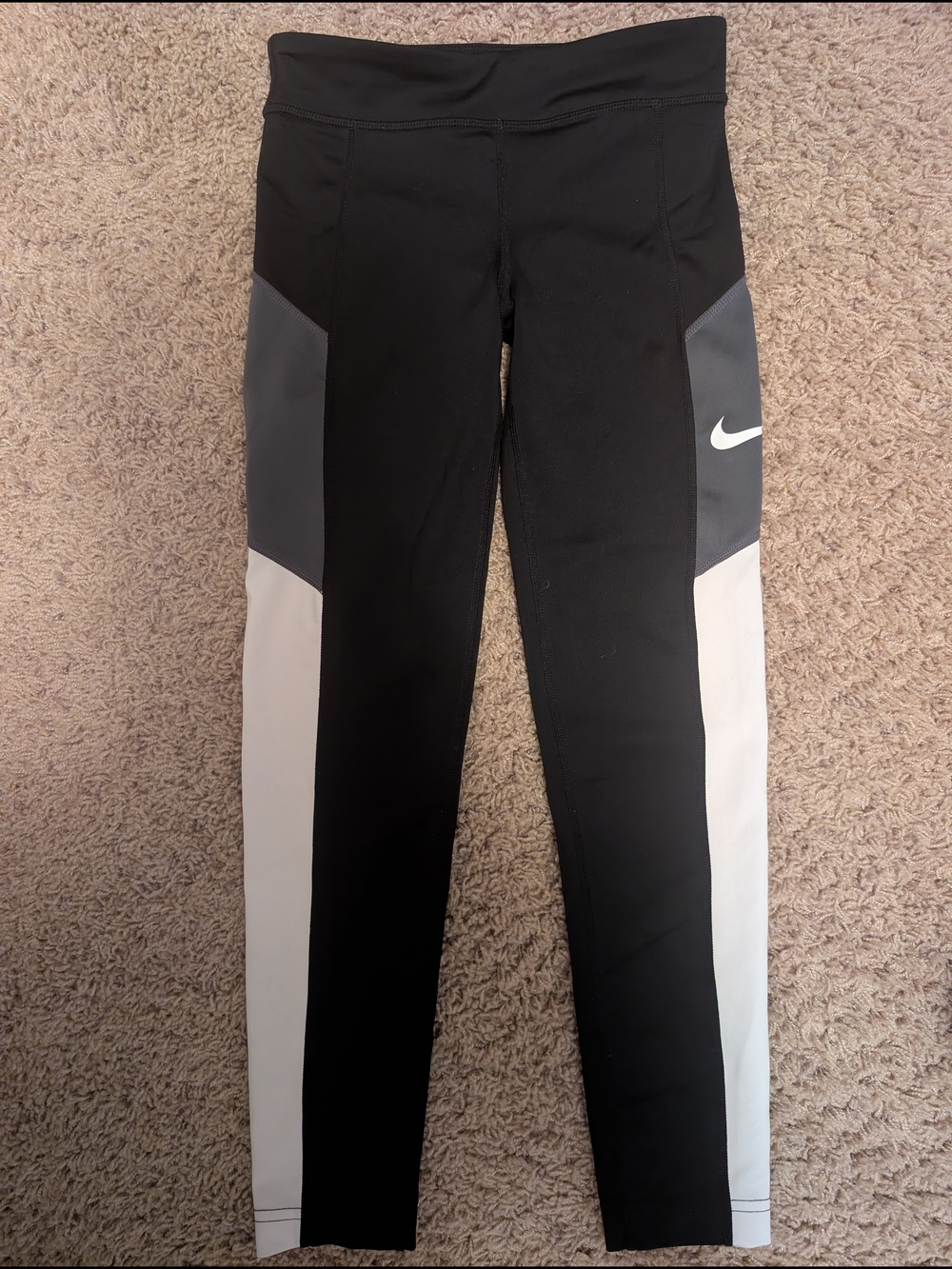 Nike Black Colorblock Leggings with Gray & White Panels